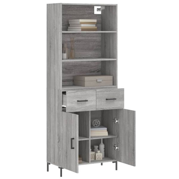 vidaXL Highboard grå sonoma 69,5x34x180 cm konstruert tre