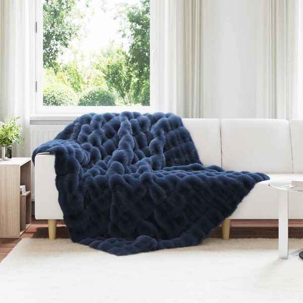 vidaXL Faux kaninullteppe 4 pcs Marineblå 150 x 220 cm Polyester