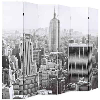 vidaXL Sammenleggbar romdeler 228x170 cm New York dagtid svart og hvit