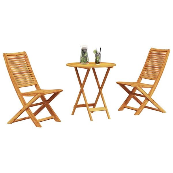 vidaXL Sammenleggbart Bistrosett 3 pcs Brun Solid akasietre