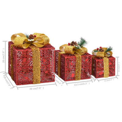 vidaXL Dekorative julegaveesker 3 stk rød utendørs innendørs