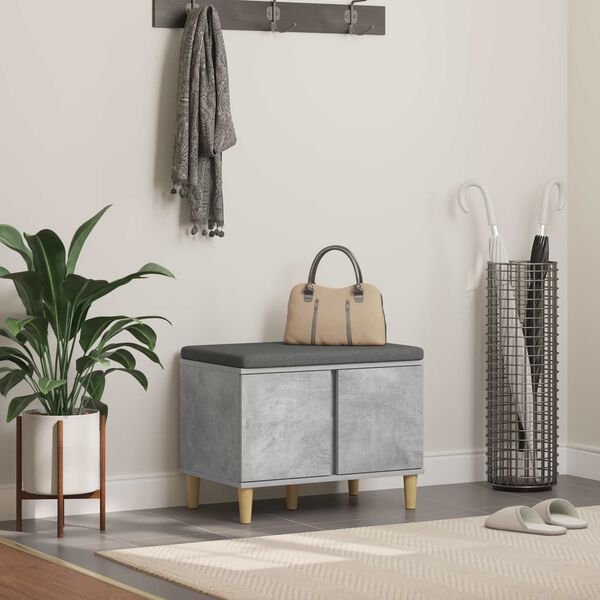 vidaXL Gangbenk med pute med lagring med d&oslash;r Betonggr&aring; 60 x 38 x 46 cm