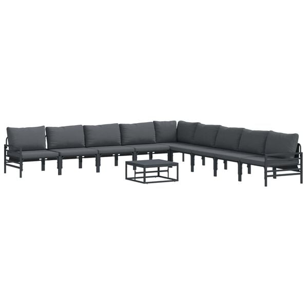 vidaXL Hagesofa Set med pute 10 pcs Svart St&aring;l