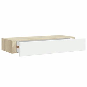 vidaXL Veggmontert skuffehylle eik og hvit 60x23,5x10cm MDF