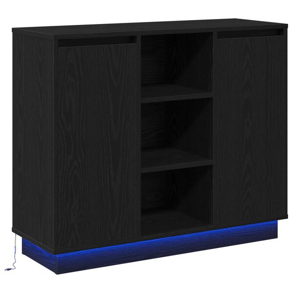 vidaXL LED sideboard Svart Eik 90 x 32 x 75 cm Konstruert tre