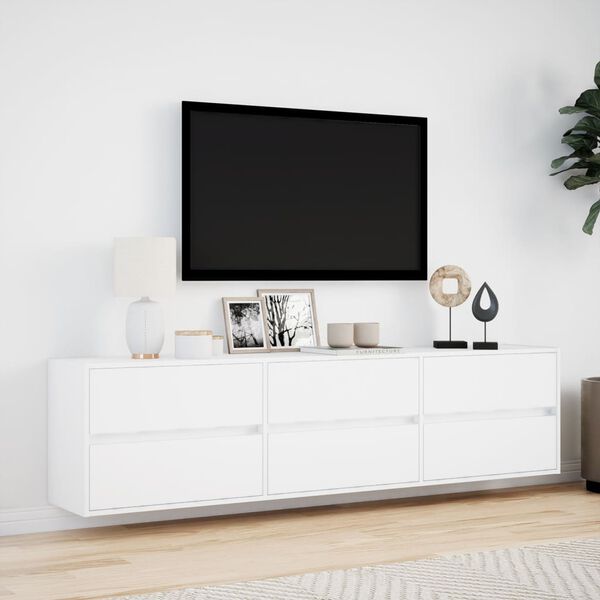 vidaXL Vegghengt TV-benk med LED hvit 180x31x45 cm