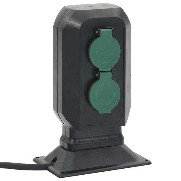 vidaXL Utendørs stikkontakt med plugg 4-veis svart grønn 15,5x11x24 cm