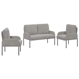 vidaXL Sofasett med pute 3 pcs Lysegr&aring; 115 x 56 x 80 cm Kryssfin&eacute;r
