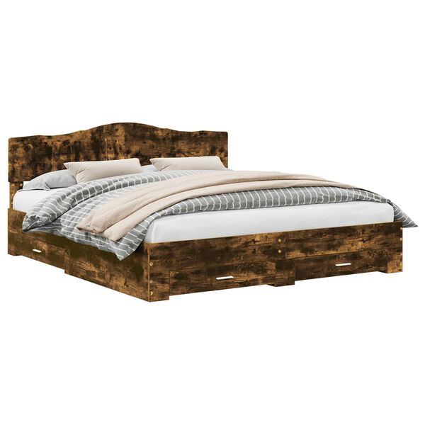 vidaXL Sengestamme med hodegjerde R&oslash;kt eik 200 x 200 cm Konstruert tre