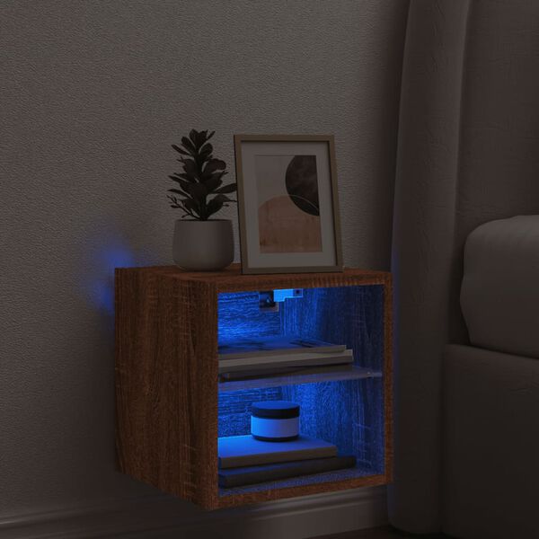 vidaXL Vegghengt TV-benk med LED brun eik 30x28,5x30 cm