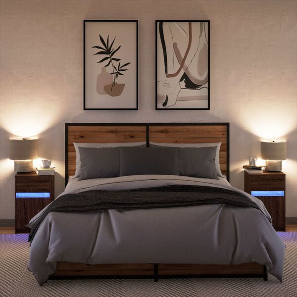 vidaXL Nattbord med LED 2 stk brun eik konstruert tre