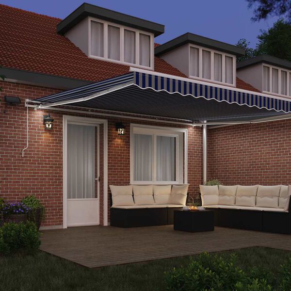 vidaXL Innvendbar Markise med LED -stripelys Bl&aring; og hvit 500 &times; 300 cm