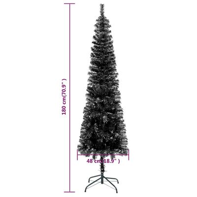 vidaXL Forhåndsbelyst slankt juletre med kulesett svart 180 cm