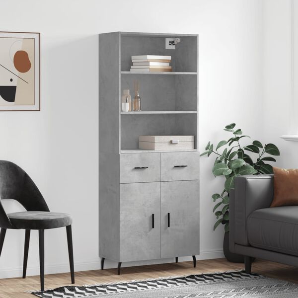 vidaXL Highboard betonggr&aring; 69,5x34x180 cm konstruert tre
