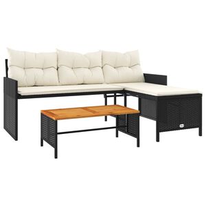 vidaXL Hagesofa med bord og puter L-formet svart polyrotting