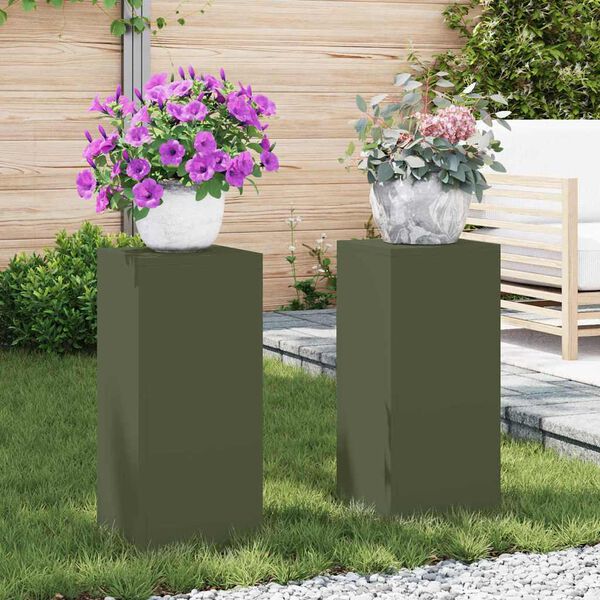 vidaXL Planteholder 2 pcs Olivengrønn 24 x 24 x 55 cm Stål