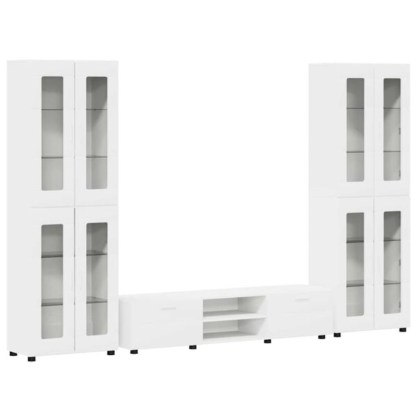 vidaXL TV-benksett med skuff med hylle med lagring Hvit Konstruert tre