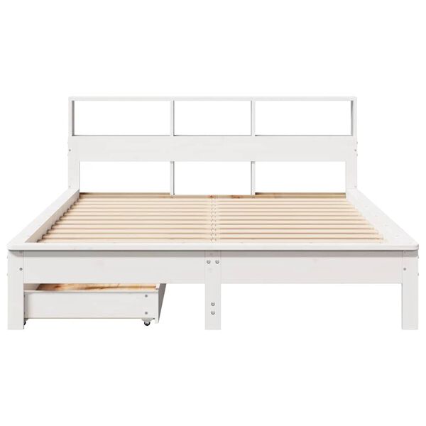 vidaXL Seng med bokhylle uten madrass hvit 135x190 cm heltre furu