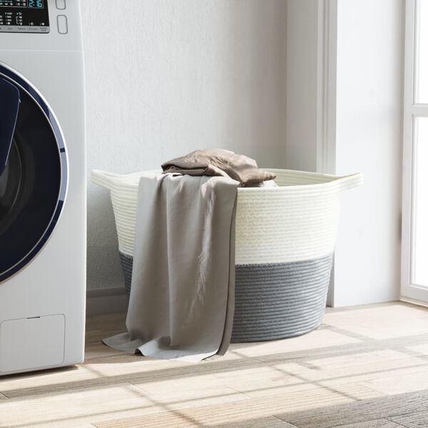 vidaXL Skittent&oslash;yskurv gr&aring; og hvit &Oslash;60x36 cm bomull