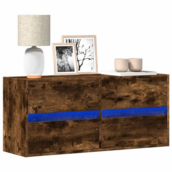vidaXL Vegghengt TV-benk med LED røkt eik 100x31x45 cm