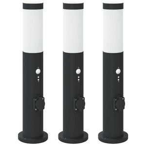 vidaXL Pullertlys med sensor og stikkontakt 3 stk 50 cm rustfritt st&aring;l IP44
