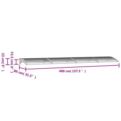 vidaXL Skjermtak grå og gjennomsiktig 400x75 cm polykarbonat