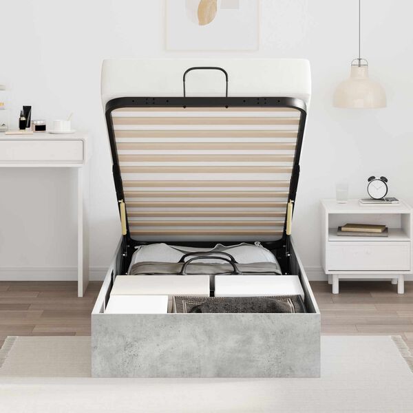 vidaXL Ottoman sengeramme Betonggr&aring; 90 x 200 cm Konstruert tre