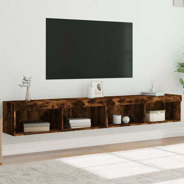 vidaXL TV-benker med LED-lys 2 stk r&oslash;kt eik 100x30x30 cm