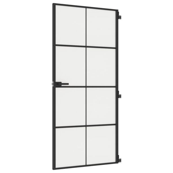 vidaXL Innerdør slank svart 93x201,5 cm herdet glass og aluminium