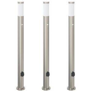 vidaXL Pullertlamper med sensor og stikkontakt 3 stk 110 cm rustfritt st&aring;l IP44