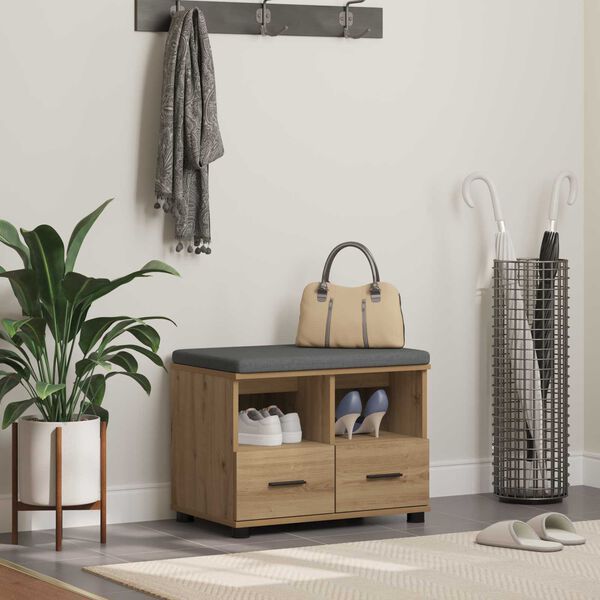 vidaXL Gangbenk med pute med skuff Artisan Eik 60 x 38 x 46 cm