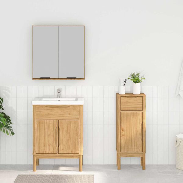 vidaXL Baderomsinnredningssett FLORO 2 pcs Vokset Brun Massiv furu