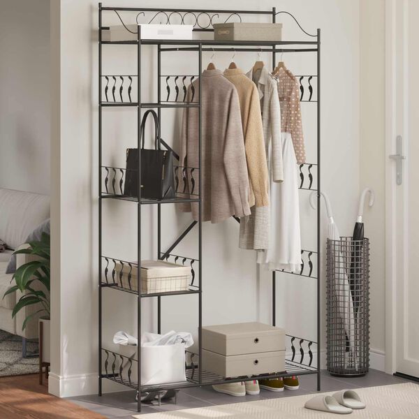 vidaXL &Aring;pen Garderobe med hylle Svart 100 x 43 x 188 cm St&aring;l