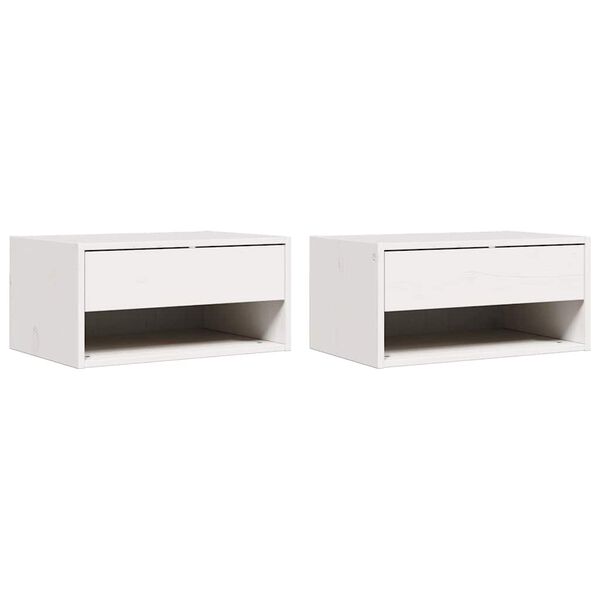 vidaXL Nattbord med skuff 2 pcs Hvit 50 x 32,5 x 24 cm Heltre furu