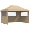 vidaXL Sammenleggbart partytelt pop-up med 3 sidevegger beige