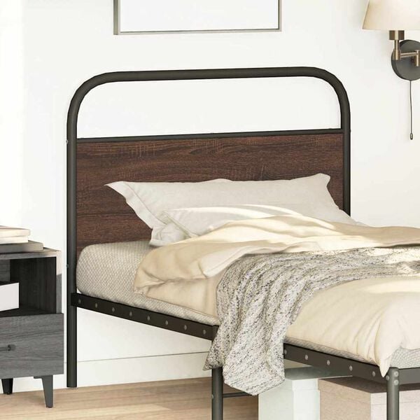 vidaXL Utskiftbar sengegavl brun eik 107 cm st&aring;l og konstruert tre