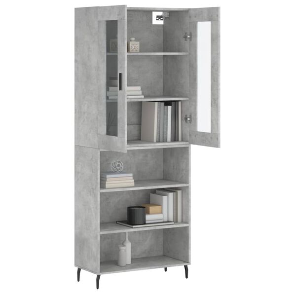 vidaXL Highboard betonggr&aring; 69,5x34x180 cm konstruert tre