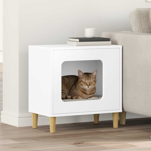 vidaXL Katt Hus Hvit 51 x 30 x 52 cm Konstruert tre