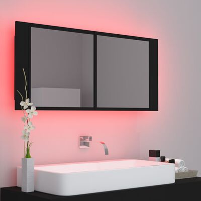 vidaXL LED-speilskap til baderom svart 100x12x45 cm akryl