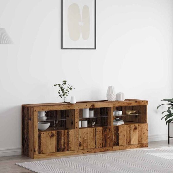 vidaXL LED sideboard Gamle tre 181 x 37 x 67 cm Konstruert tre