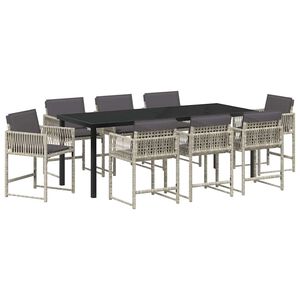vidaXL Hage Spisegruppe 9 pcs Lysegr&aring; polyrotting