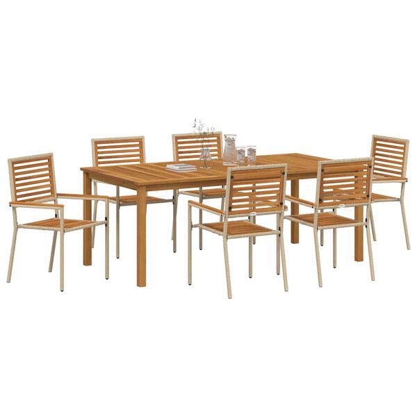 vidaXL Hage Spisegruppe 7 pcs Beige Solid akasietre