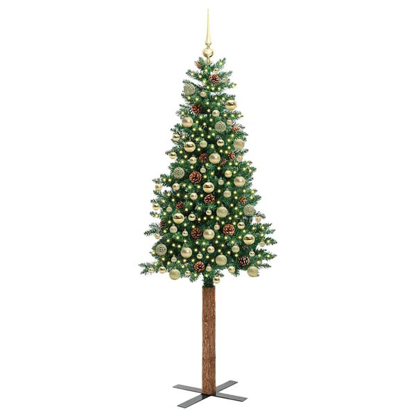 vidaXL Slim juletre med 300 LED grønn 180 cm PVC og Massivt Furu tre