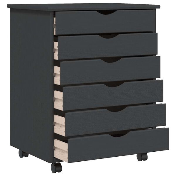 vidaXL Rulleskap med skuffer MOSS gr&aring; heltre furu