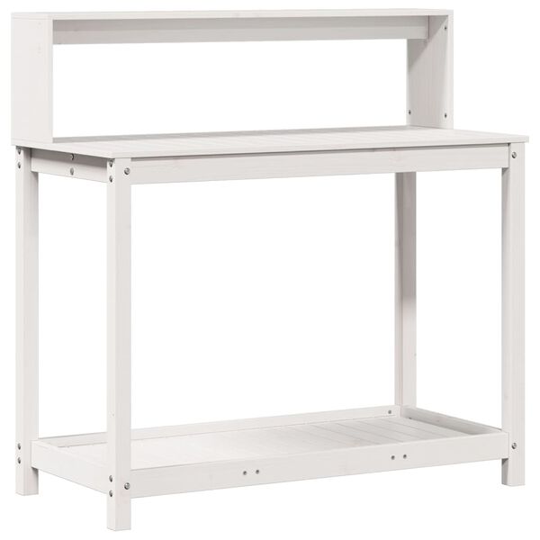 vidaXL Pottebord med hyller hvit 108x50x109,5 cm heltre furu