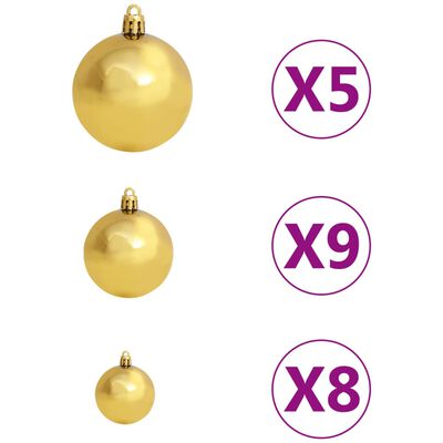 vidaXL Forhåndsbelyst slankt juletre med kulesett gull 210 cm