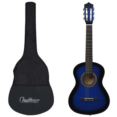vidaXL Klassisk gitar nybegynnere og barn med veske blå 1/2 34" lind