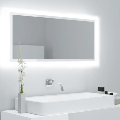 vidaXL LED-badespeil høyglans hvit 100x8,5x37 cm akryl
