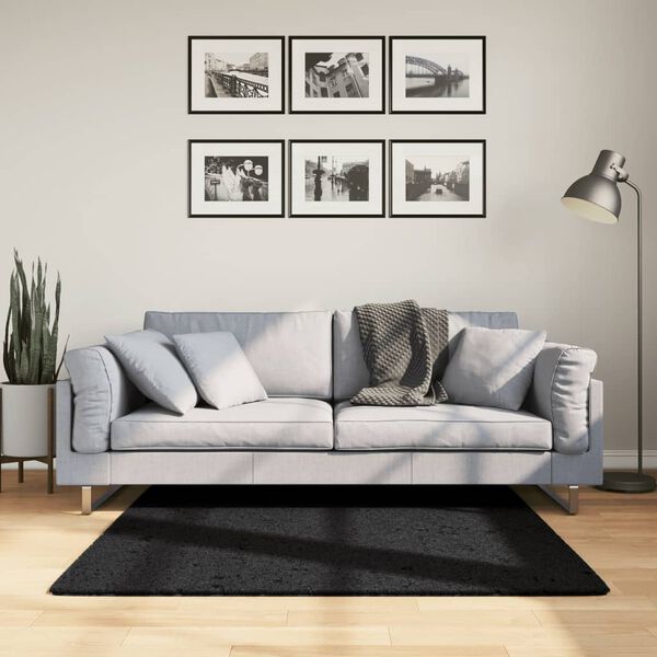 vidaXL Tykt teppe PAMPLONA h&oslash;y luv moderne svart 120x120 cm