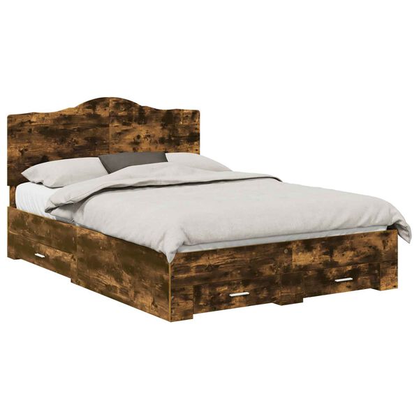 vidaXL Sengestamme med hodegjerde R&oslash;kt eik 150 x 200 cm Konstruert tre